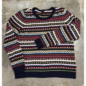 Talbots Women Fair Isle Sweater Embellished Crew Pullover Sz Large Nylon/Wool